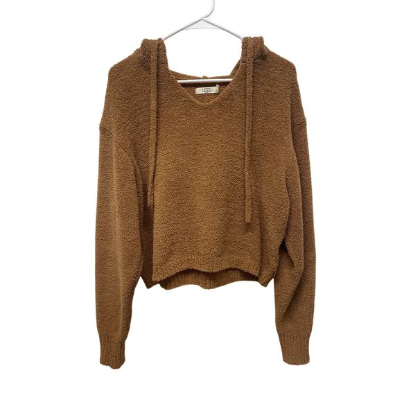 UGG Marie Cozy Knit Pullover Hoodie sherpa light brown size medium - Picture 1 of 6